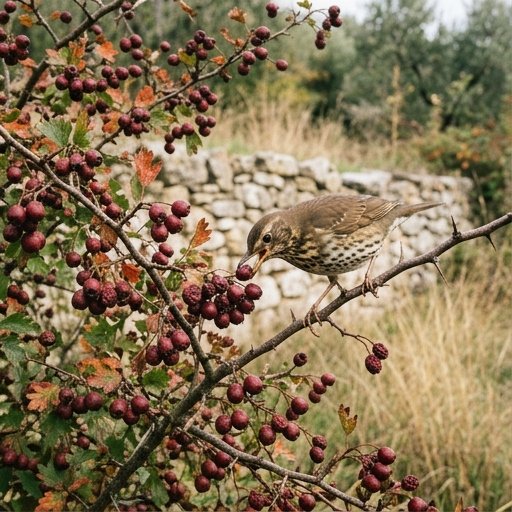 Arbusto di sambuco (Sambucus nigra) con grappoli di bacche nere in un angolo di giardino italiano con muro di mattoni sullo sfondo
