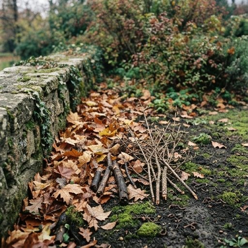 Siepe mista di corniolo, sorbo e biancospino con bacche autunnali in un giardino urbano italiano