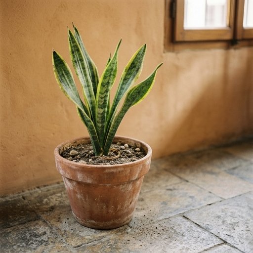 Sansevieria trifasciata in vaso di terracotta su pavimento di appartamento italiano